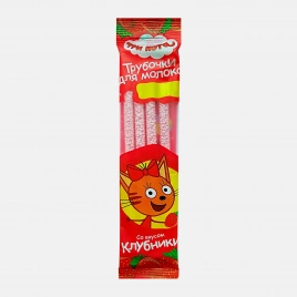 Трубочки Три кота для молока со вкусом клубники 24г