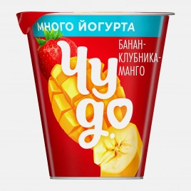 Густой йогурт со вкусом банана клубники и манго Чудо 2% 290г